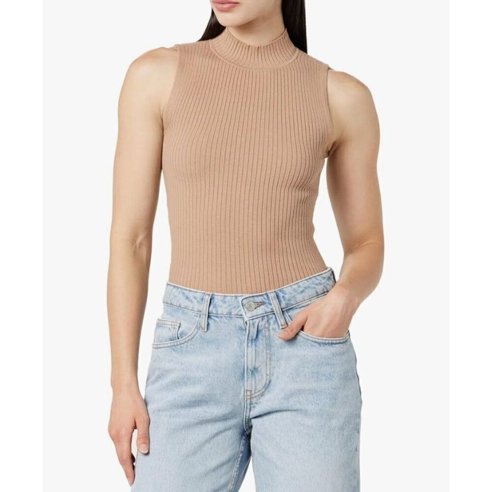 The Drop Women's XXS Praline Karolina Sleeveless Ribbed Mock Neck Sweater NWT...